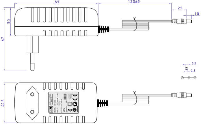 Rysunek techniczny zasilacza EB1309